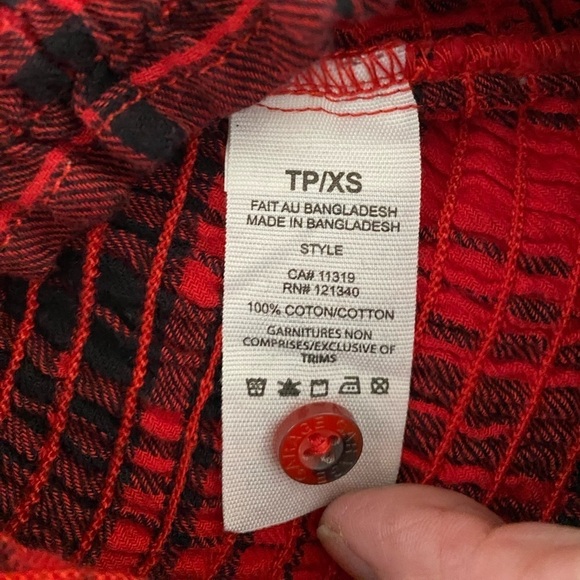 Garage Red and Black Plaid Shoulder-less CropTop size XS - Picture 5 of 10